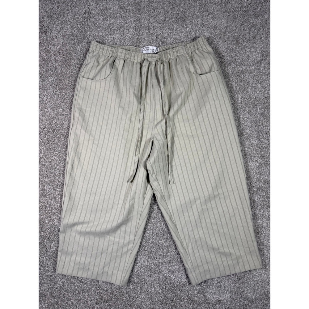 Sarah Bentley Womens Capri Pants Size 16 Beige Striped Elastic Waist Drawstring
